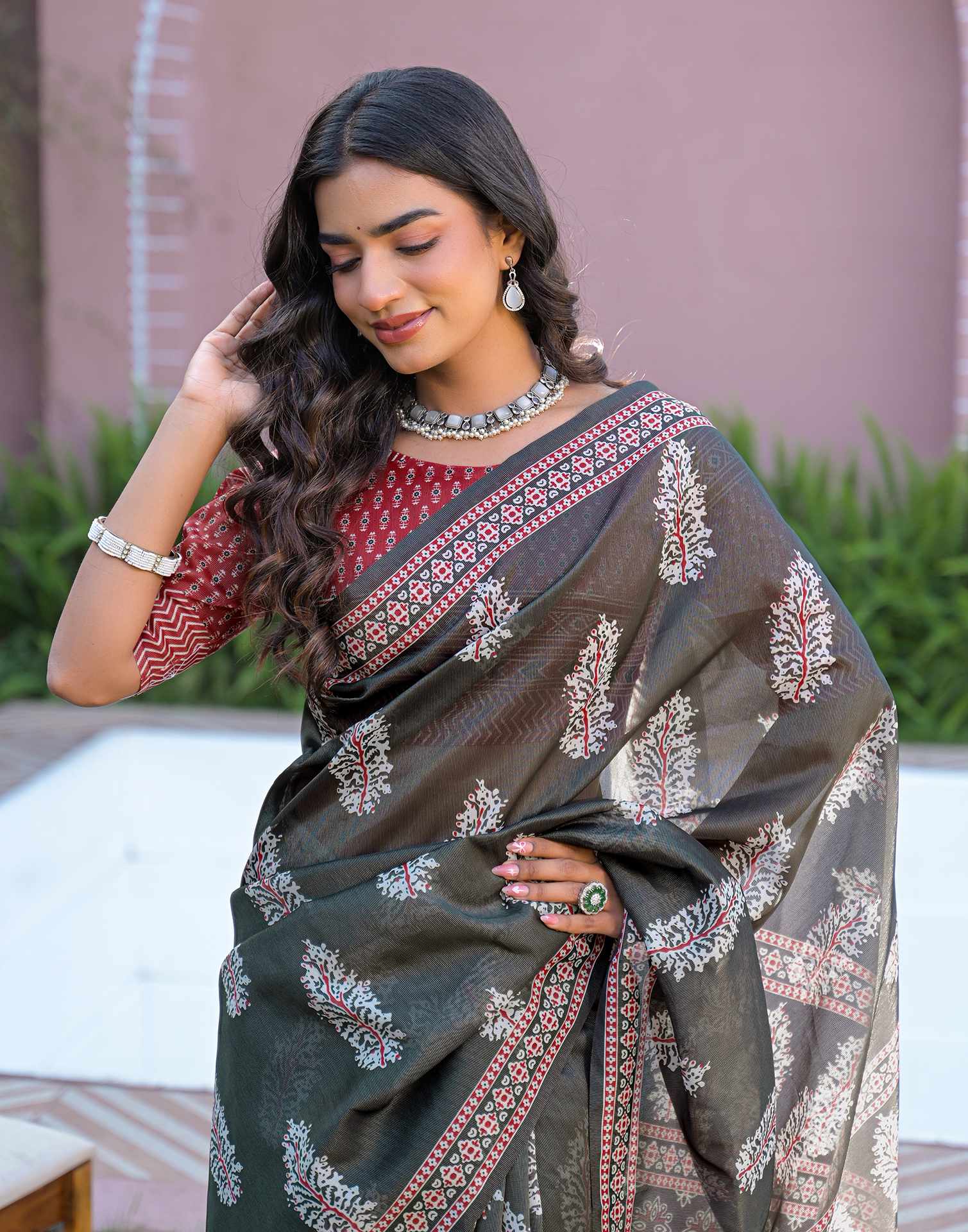 Black Shimmer Silk Printed Saree
