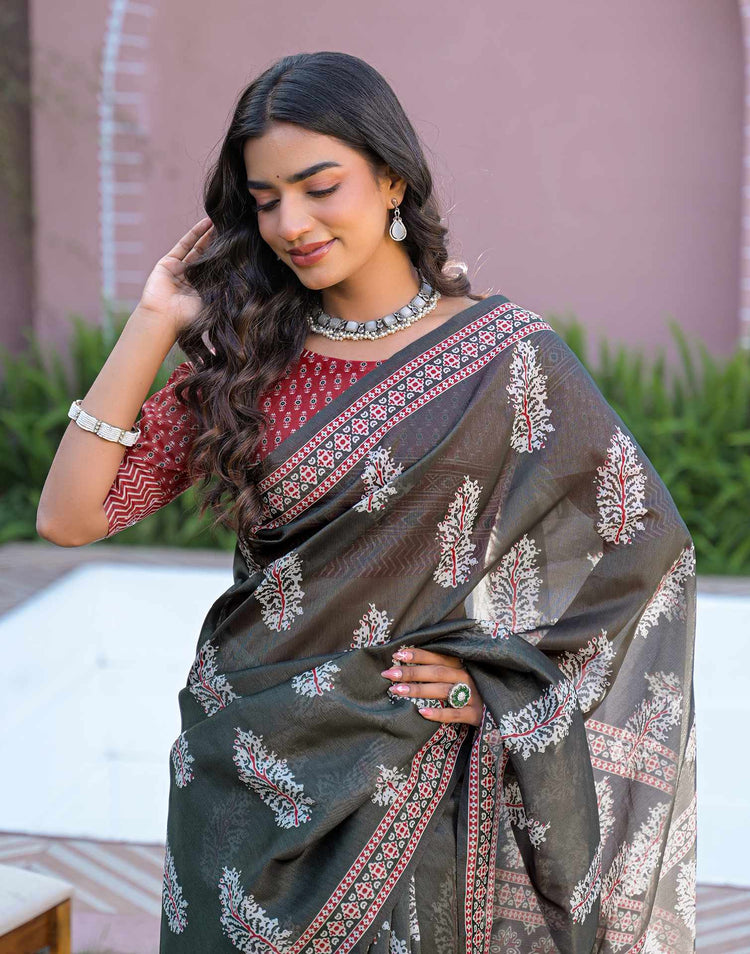Black Shimmer Silk Printed Saree