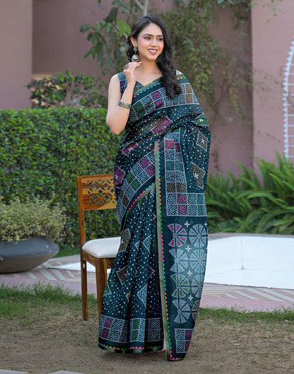 Rama Blue Chanderi Bandhani Printed Saree