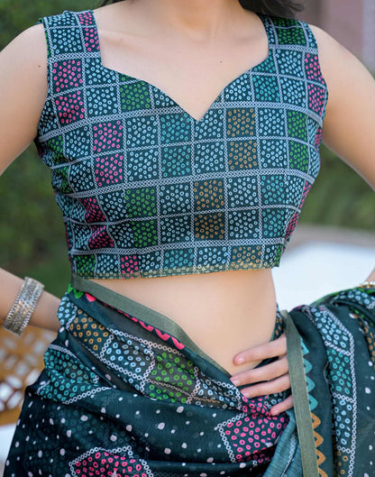 Rama Blue Chanderi Bandhani Printed Saree