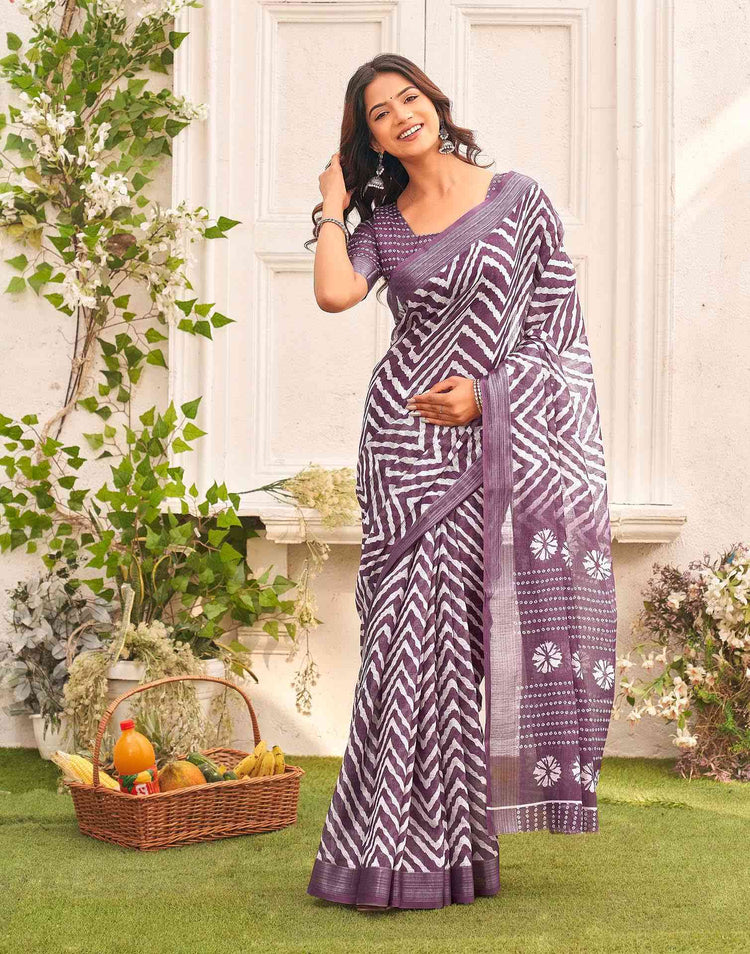 Mauve Linen Printed Saree 