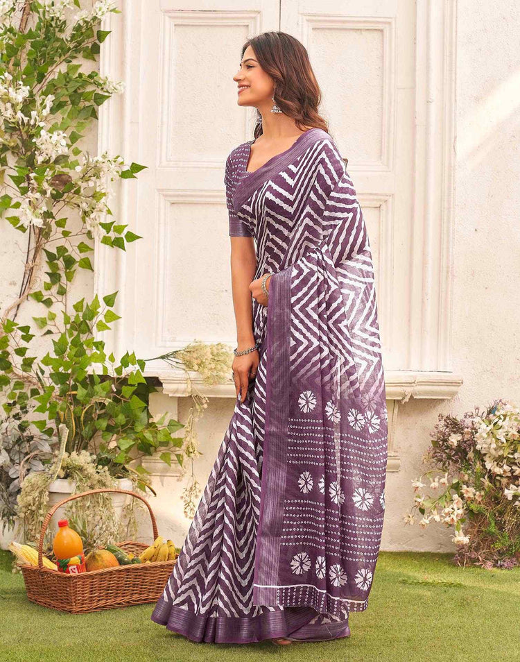 Mauve Linen Printed Saree 