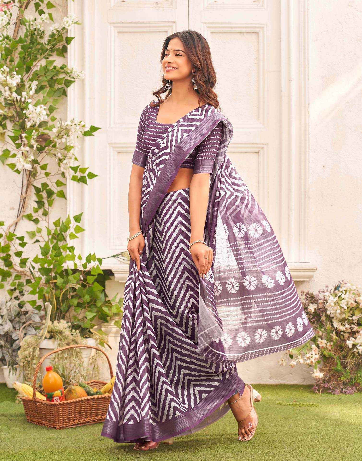 Mauve Linen Printed Saree 