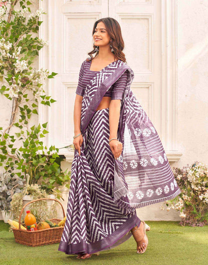 Mauve Linen Printed Saree 