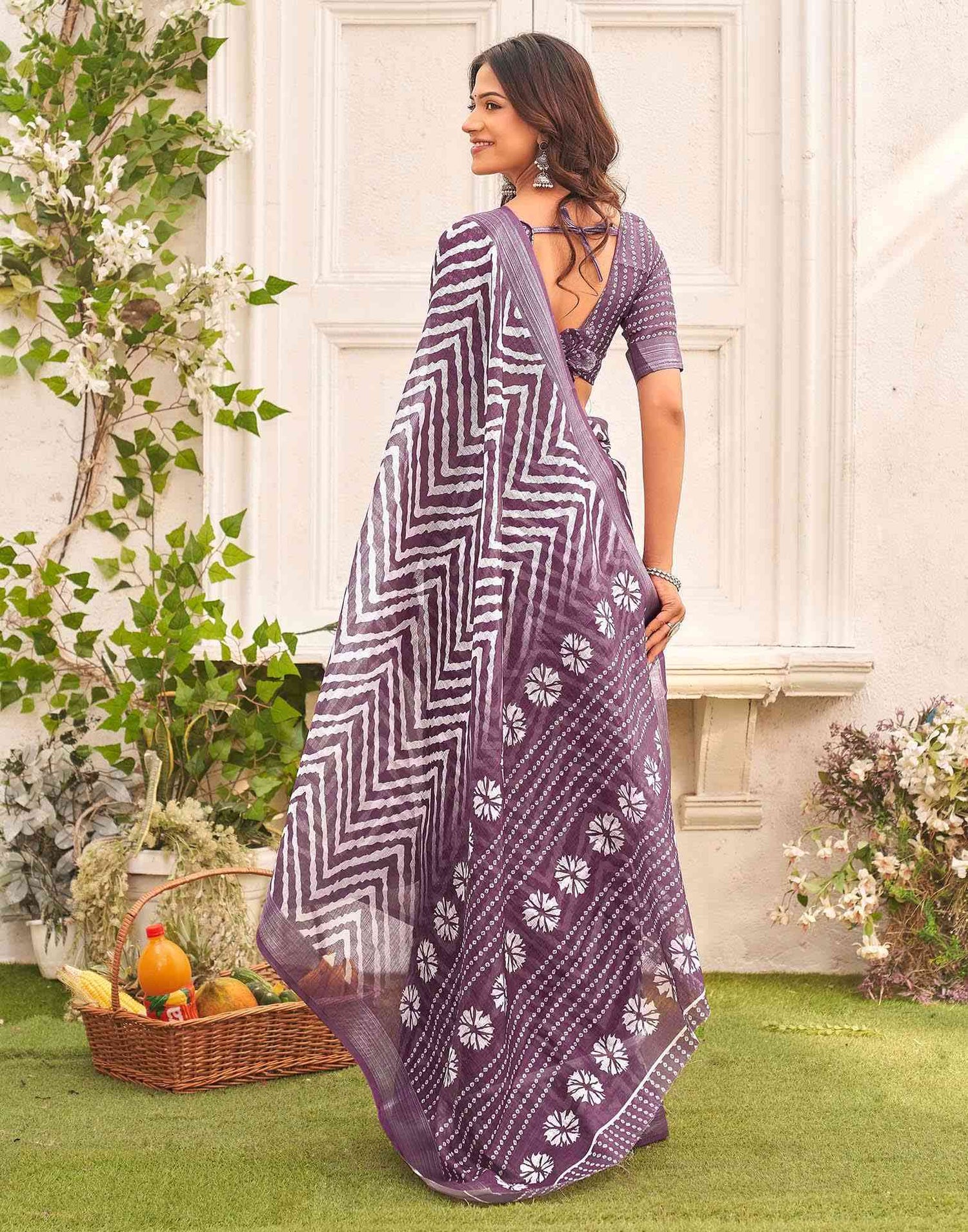 Mauve Linen Printed Saree 