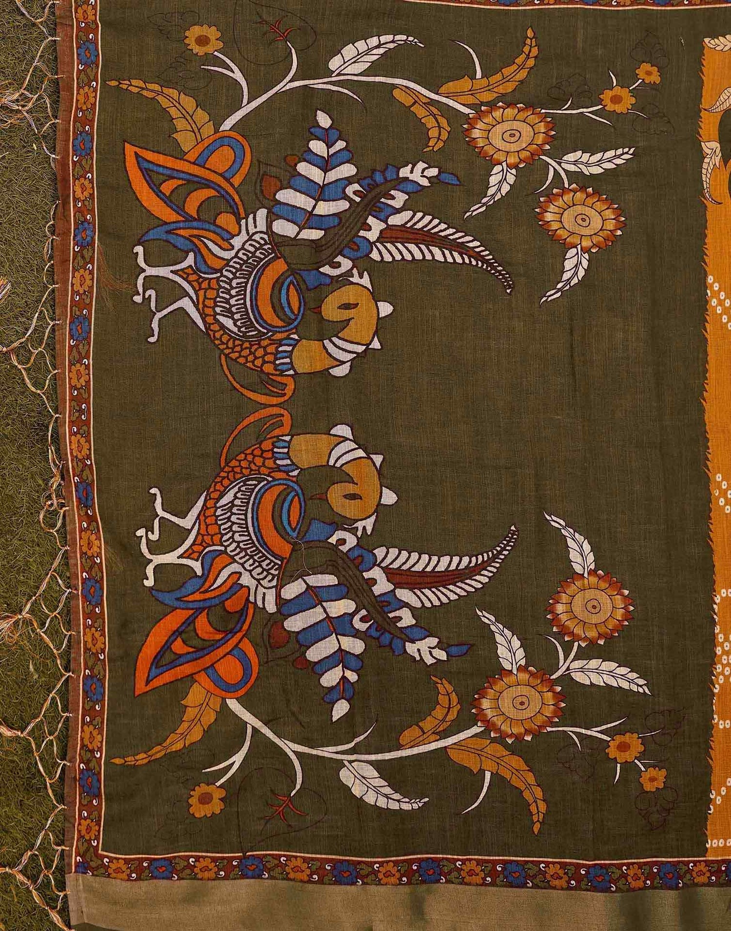 Orange Linen Bandhani Printed Saree 