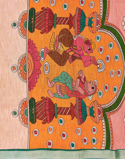 Red Linen Printed Kalamkari Saree 