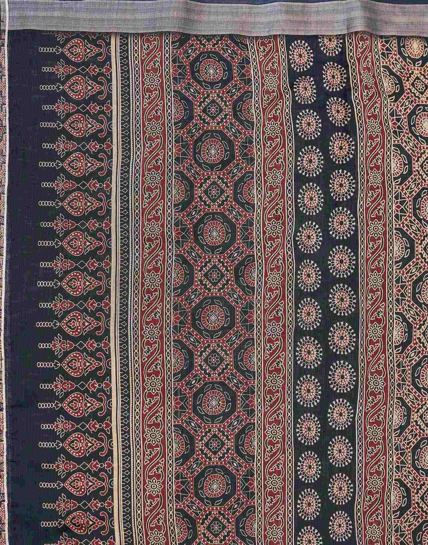 Dark Grey Linen Printed Saree 