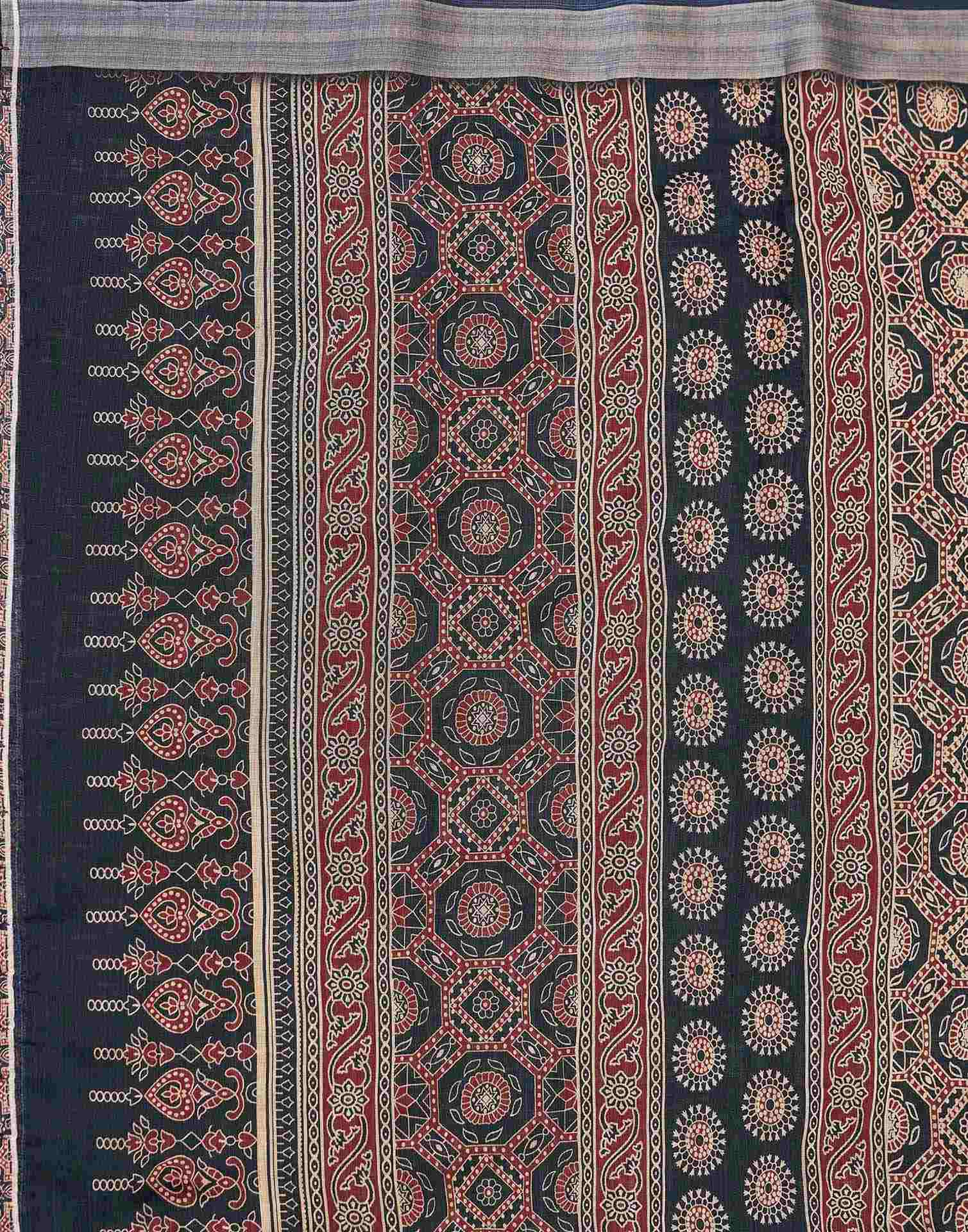 Dark Grey Linen Printed Saree 