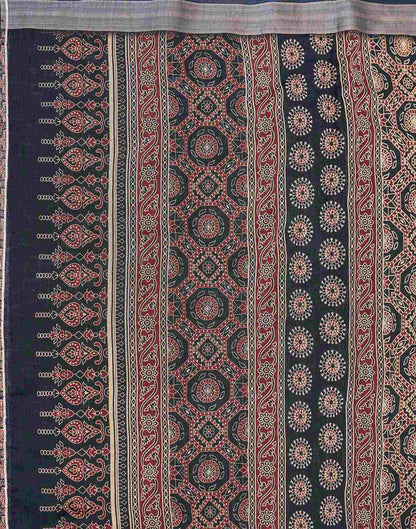 Dark Grey Linen Printed Saree 