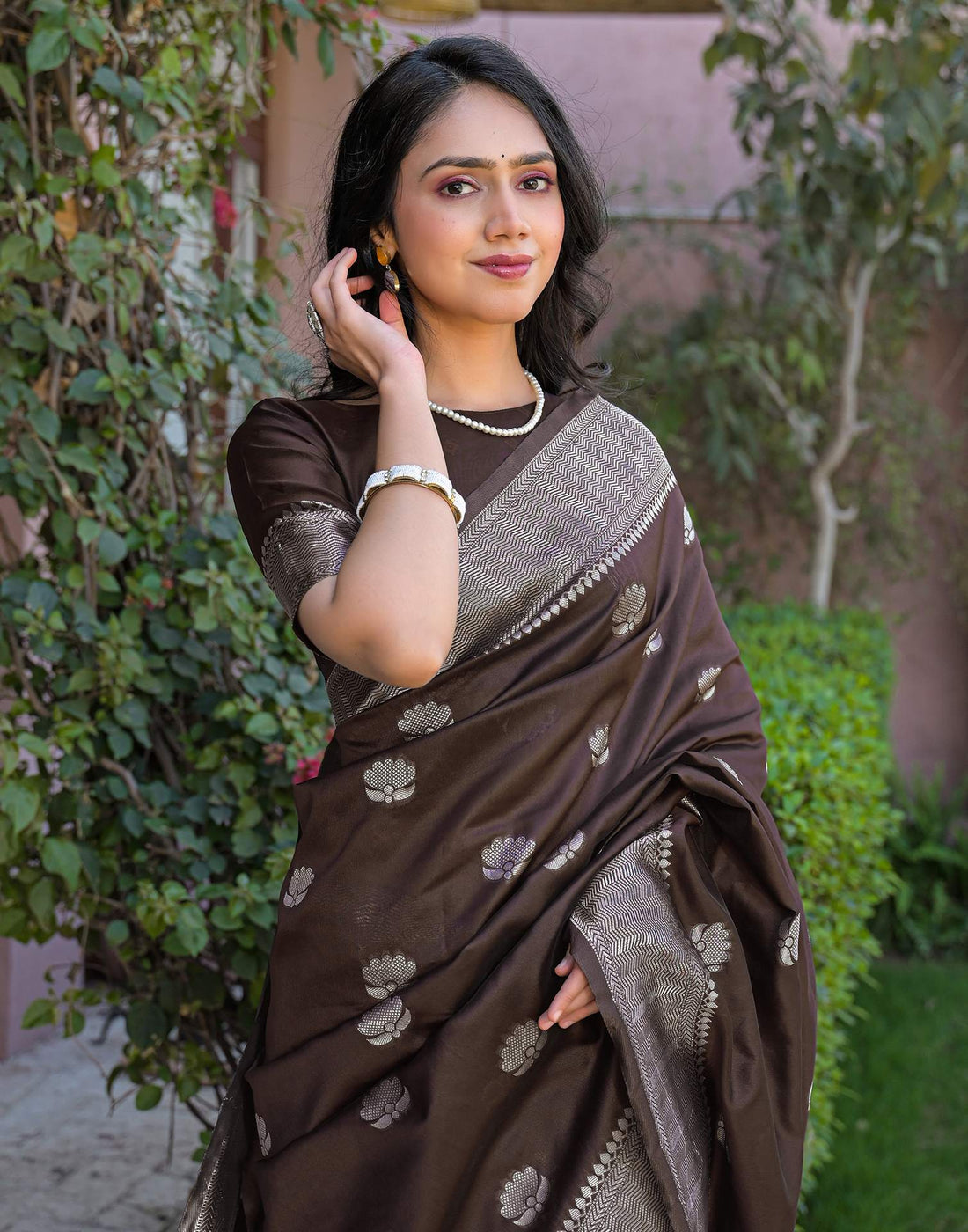 Brown Silk Woven Banarasi Saree