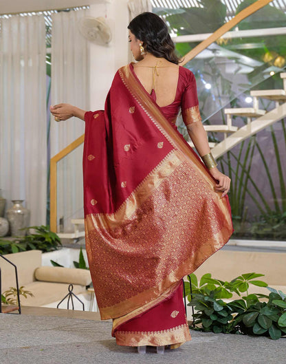 Maroon Silk Woven Banarasi Saree