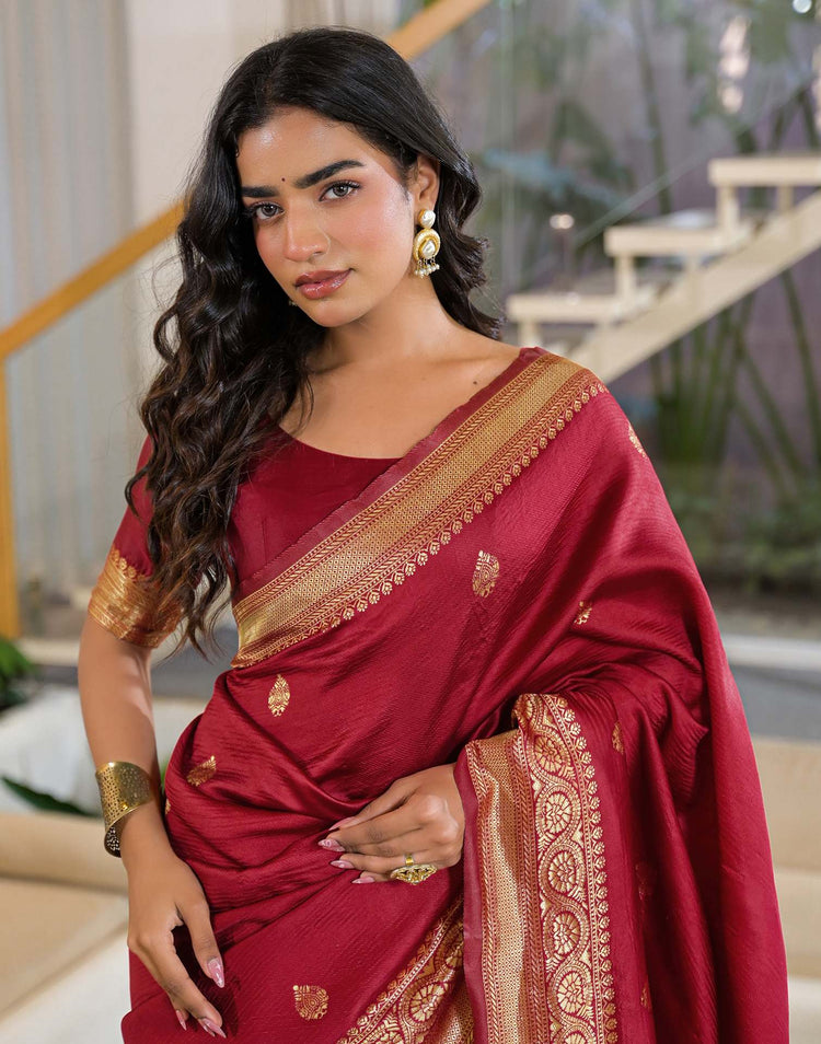 Maroon Silk Woven Banarasi Saree