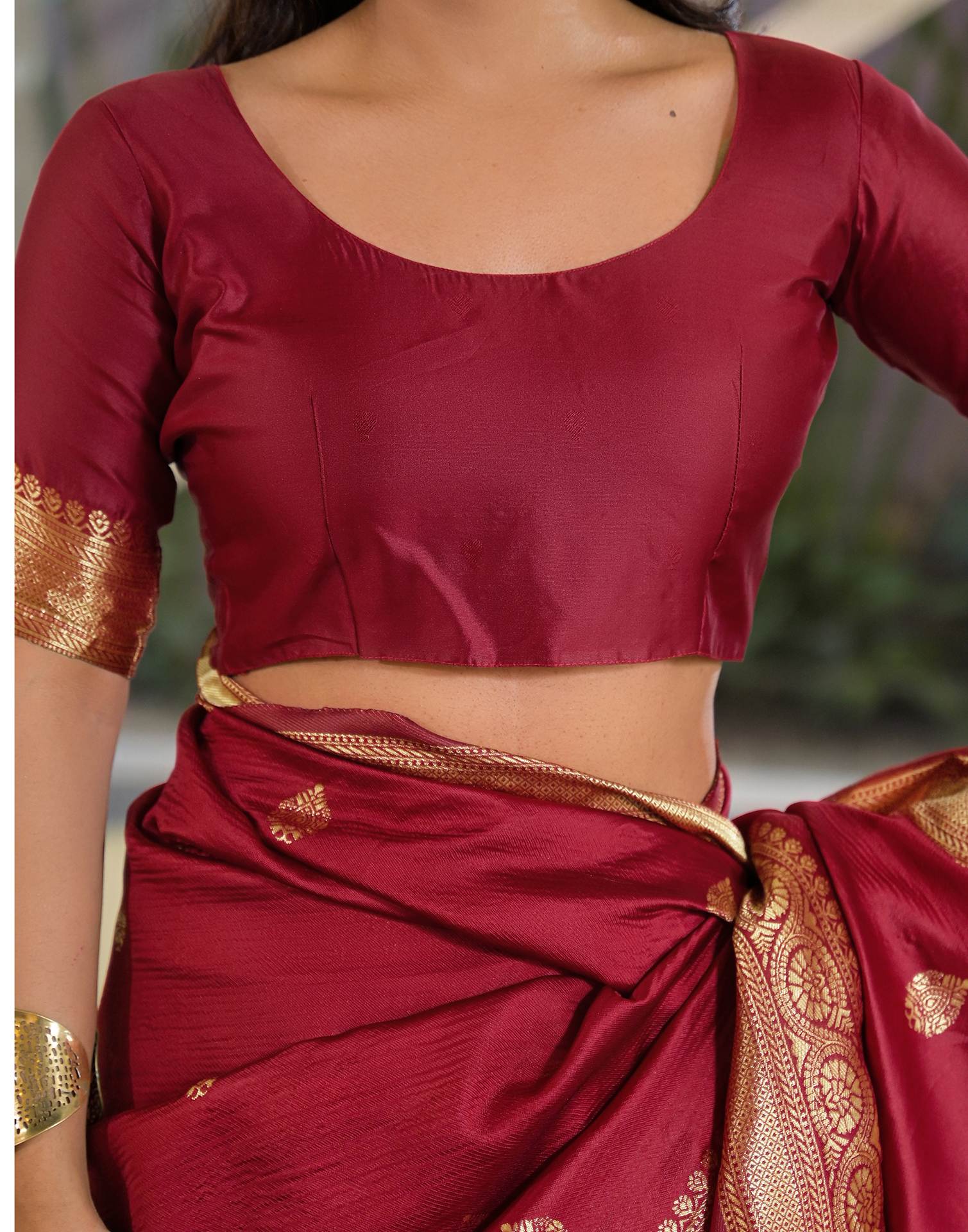 Maroon Silk Woven Banarasi Saree