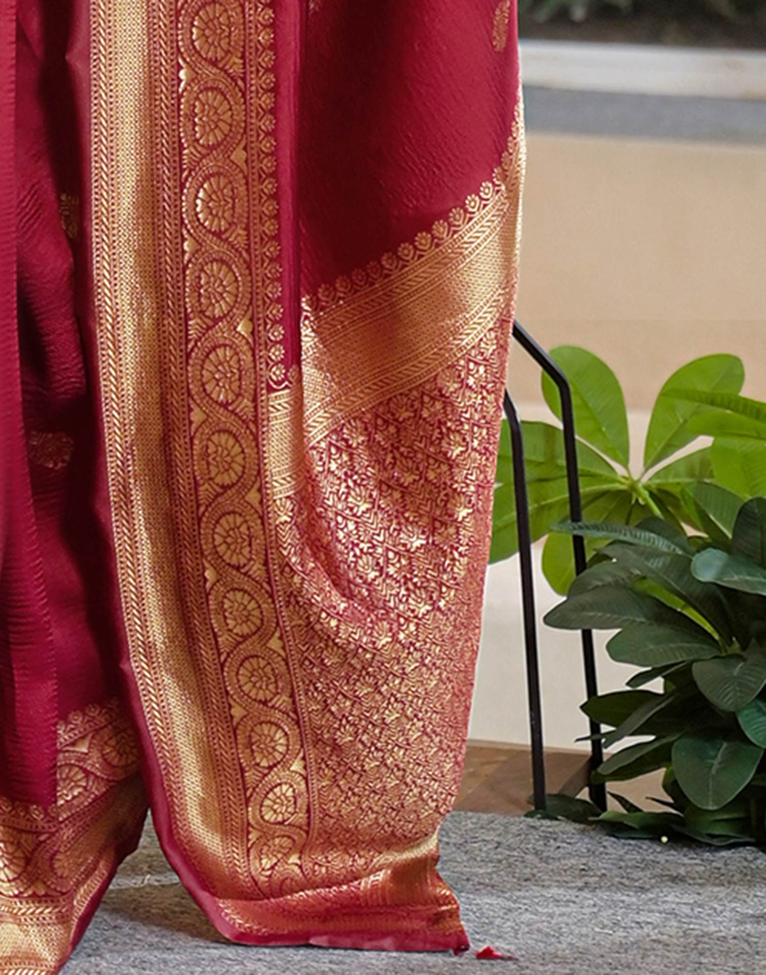 Maroon Silk Woven Banarasi Saree