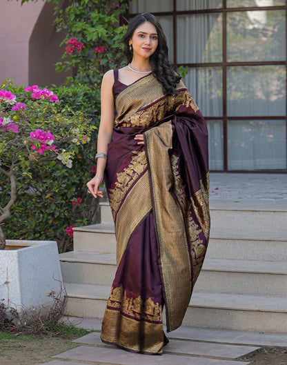Wine Silk Woven Kanjivaram Saree