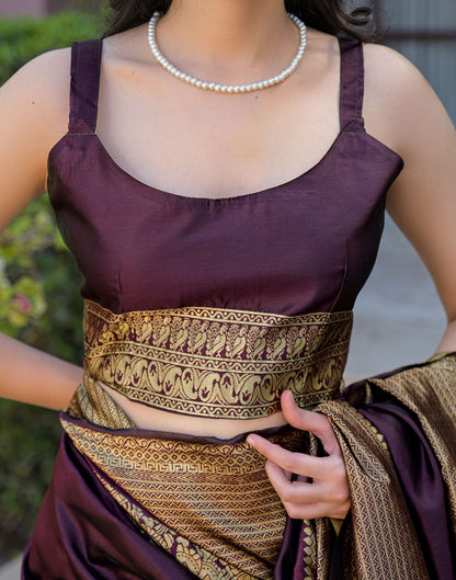 Wine Silk Woven Kanjivaram Saree