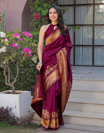 Purple Silk Woven Kanjivaram Saree