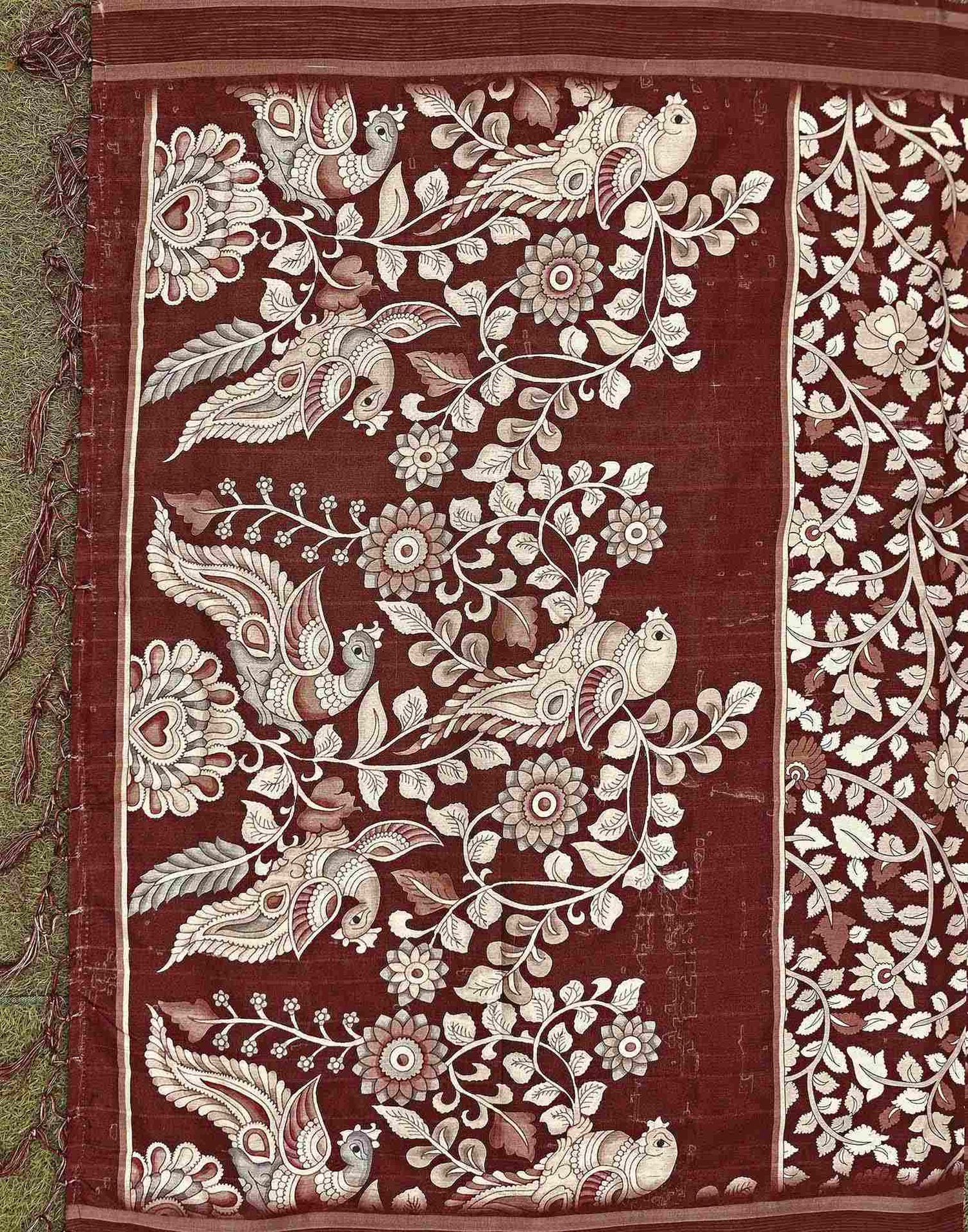 Maroon Silk Printed Kalamkari Saree