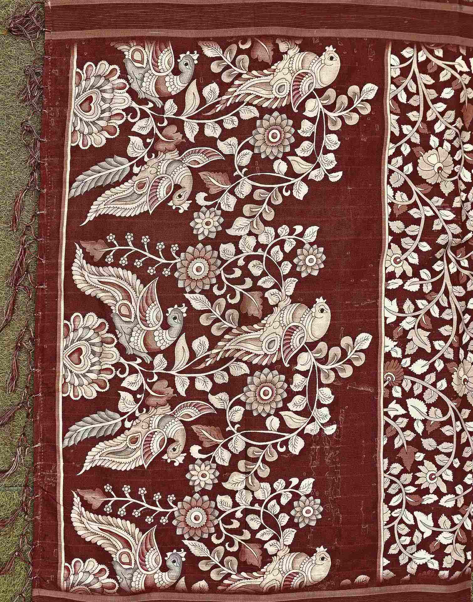 Maroon Silk Printed Kalamkari Saree