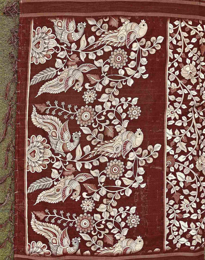 Maroon Silk Printed Kalamkari Saree
