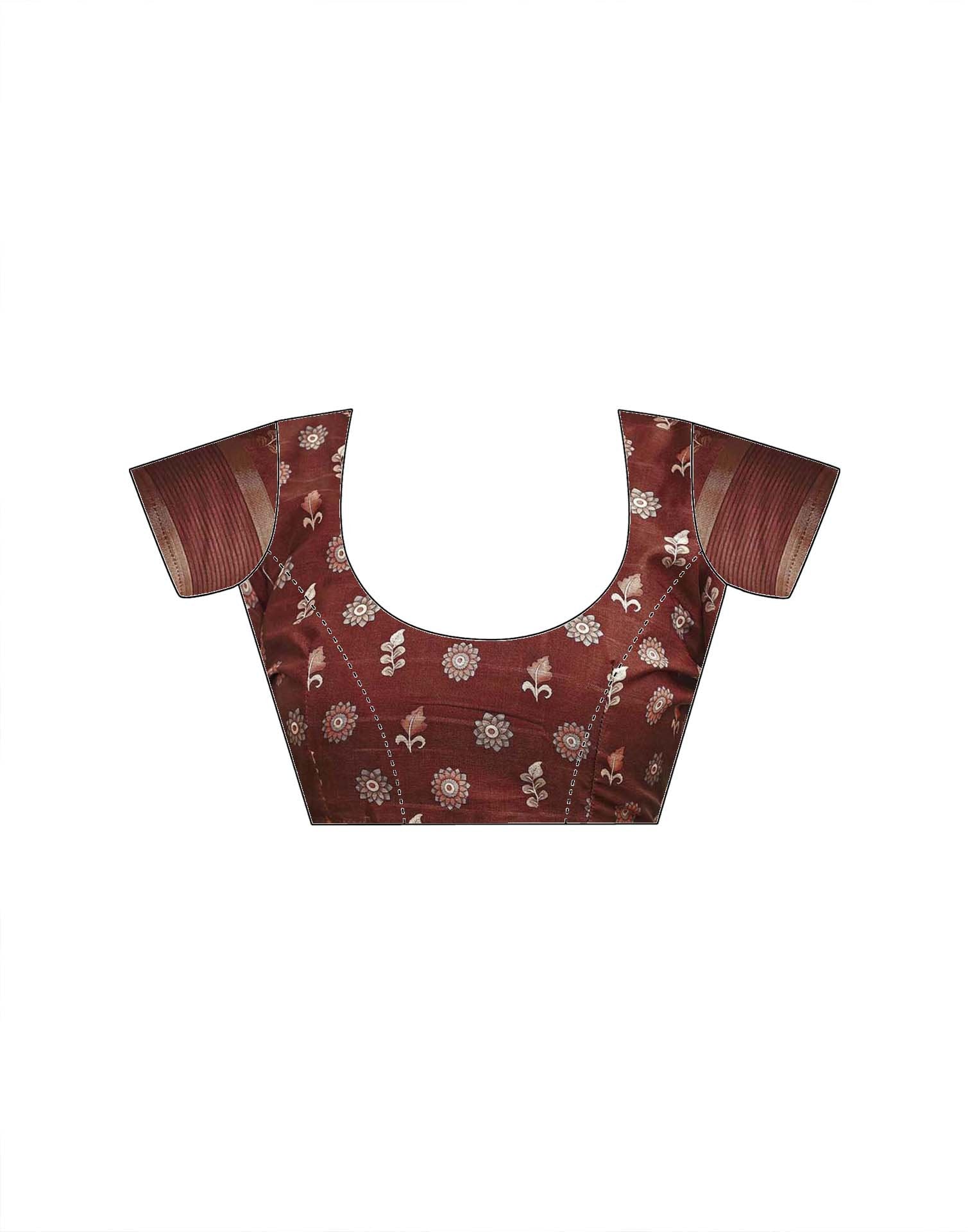 Maroon Silk Printed Kalamkari Saree