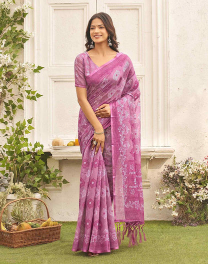 Dusty Mauve Linen Printed Saree