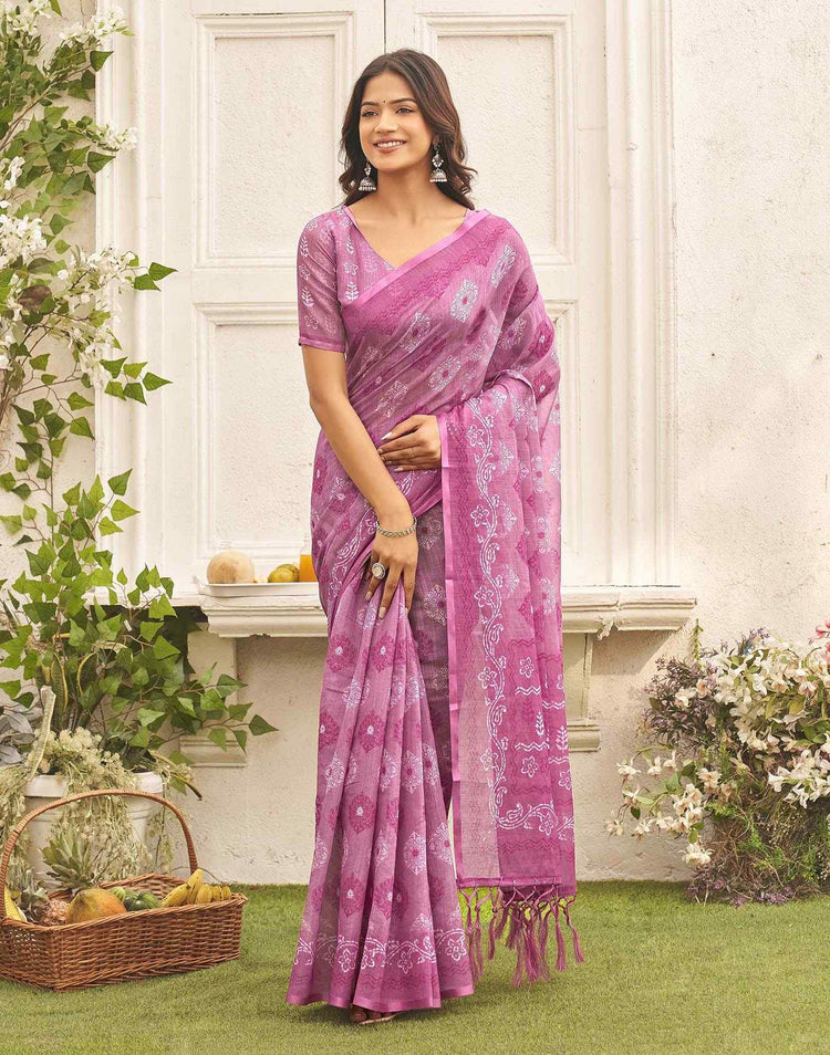 Dusty Mauve Linen Printed Saree