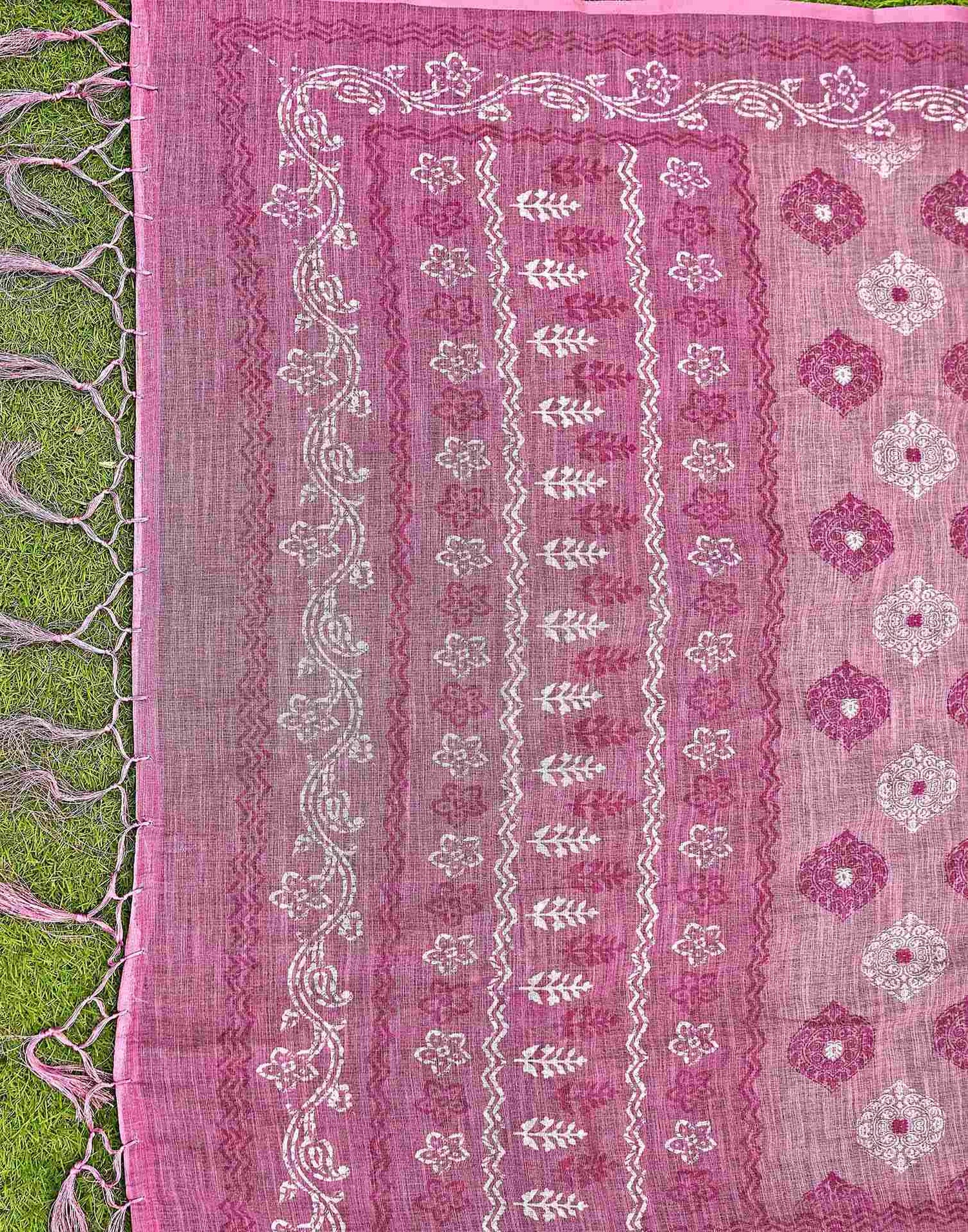 Dusty Mauve Linen Printed Saree