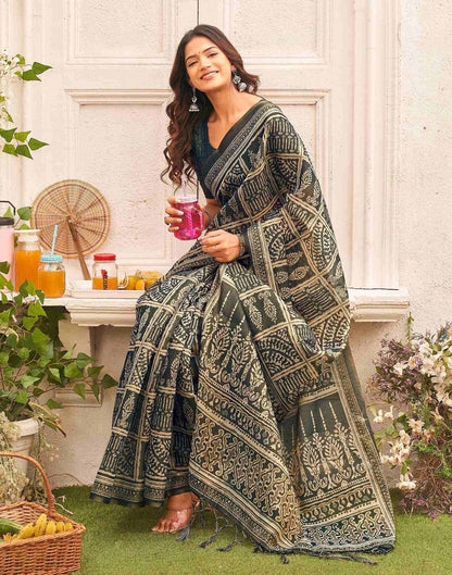 Dark Grey Shimmer Silk Printed Saree