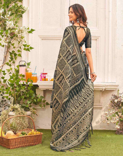 Dark Grey Shimmer Silk Printed Saree