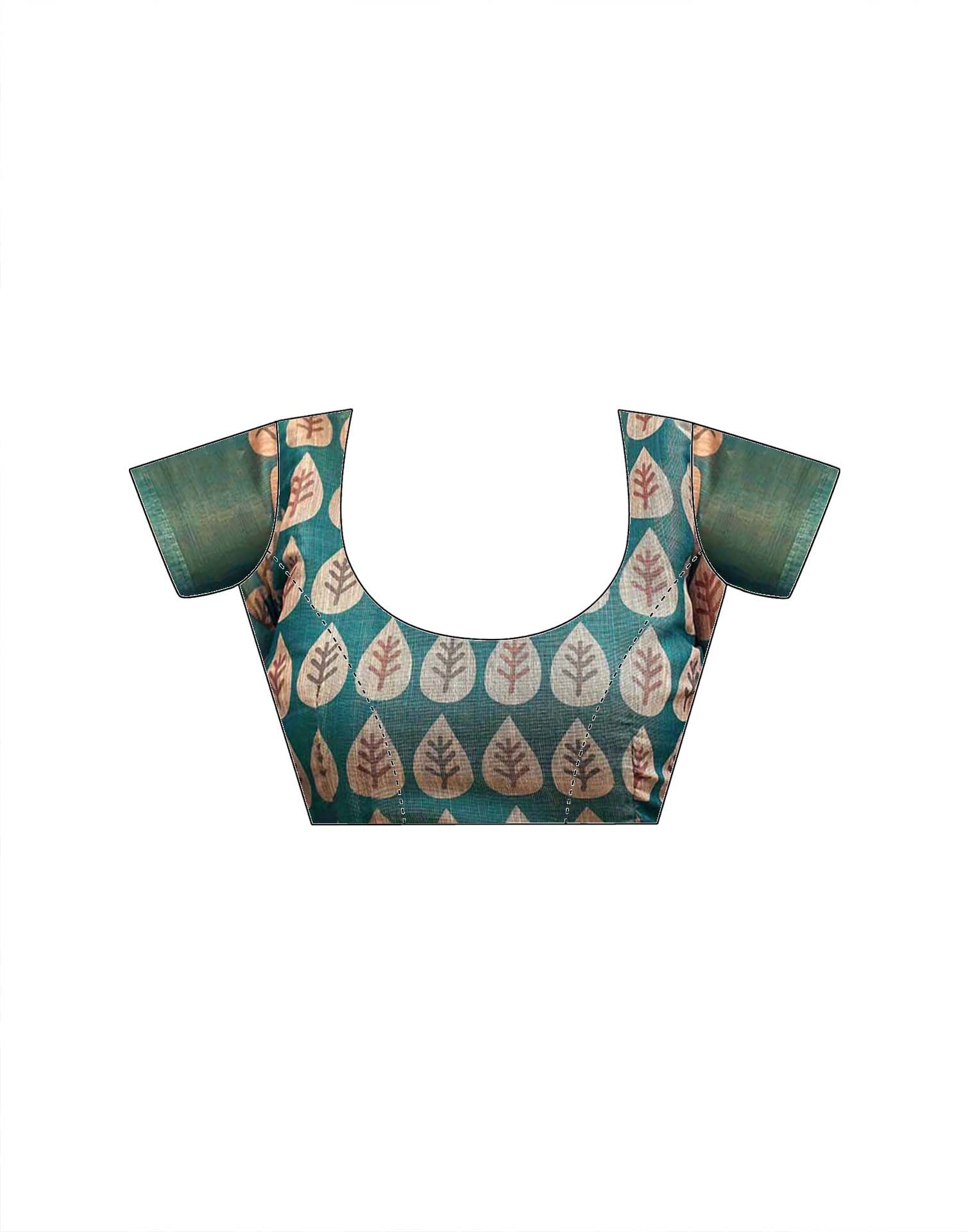 Dusty Rama Blue Shimmer Silk Printed Saree