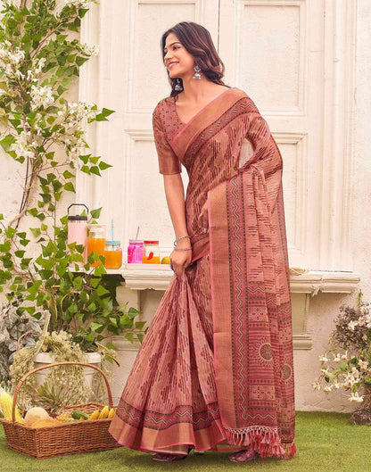 Dusty Rose Pink Shimmer Silk Printed Saree