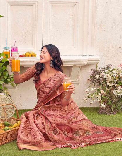 Dusty Rose Pink Shimmer Silk Printed Saree