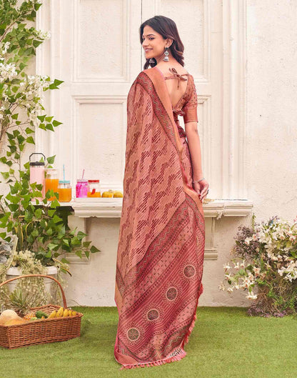 Dusty Rose Pink Shimmer Silk Printed Saree