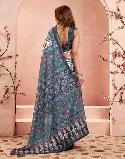 Ready To Wear Grey Linen Printed Saree
