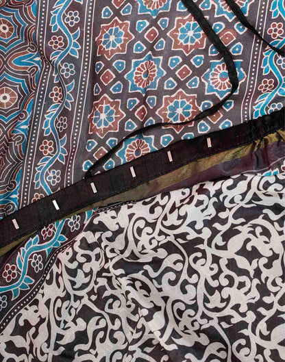 Ready To Wear Grey Linen Printed Saree