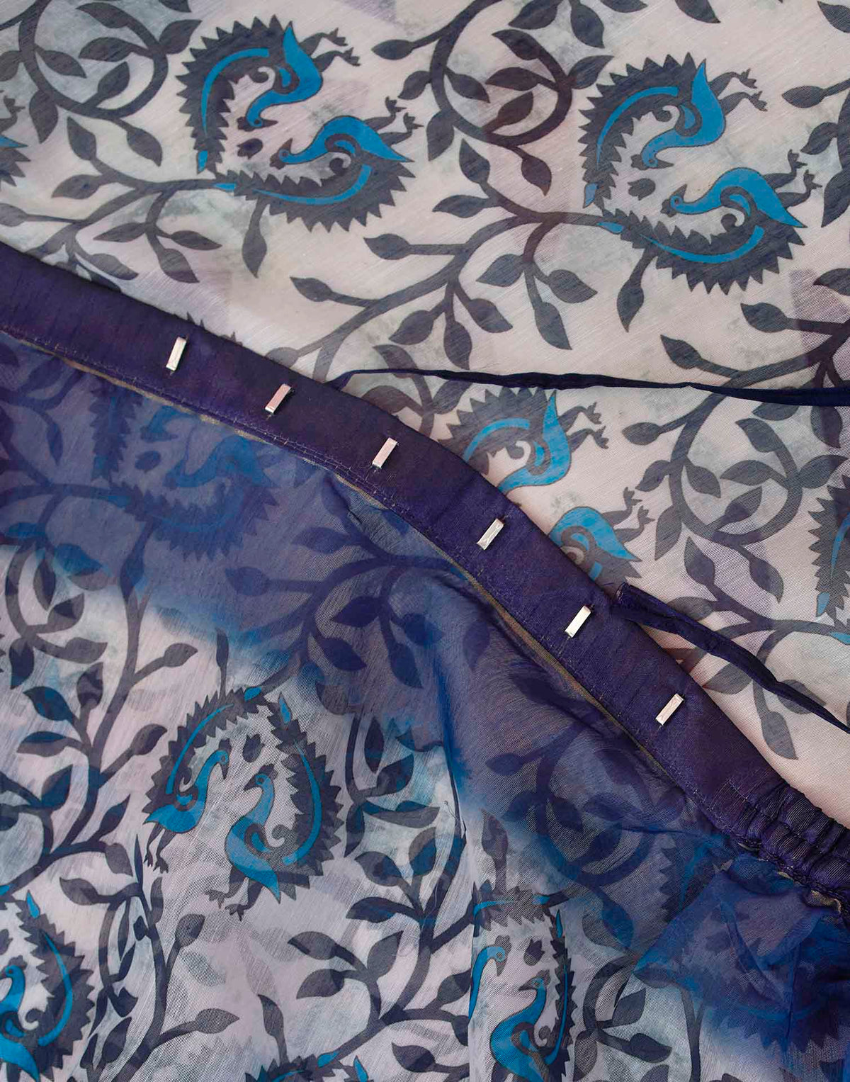 Ready To Wear Blue Linen Floral Printed Saree