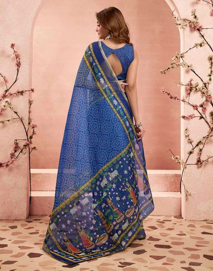 Ready To Wear Blue Linen Kalamkari Printed Saree
