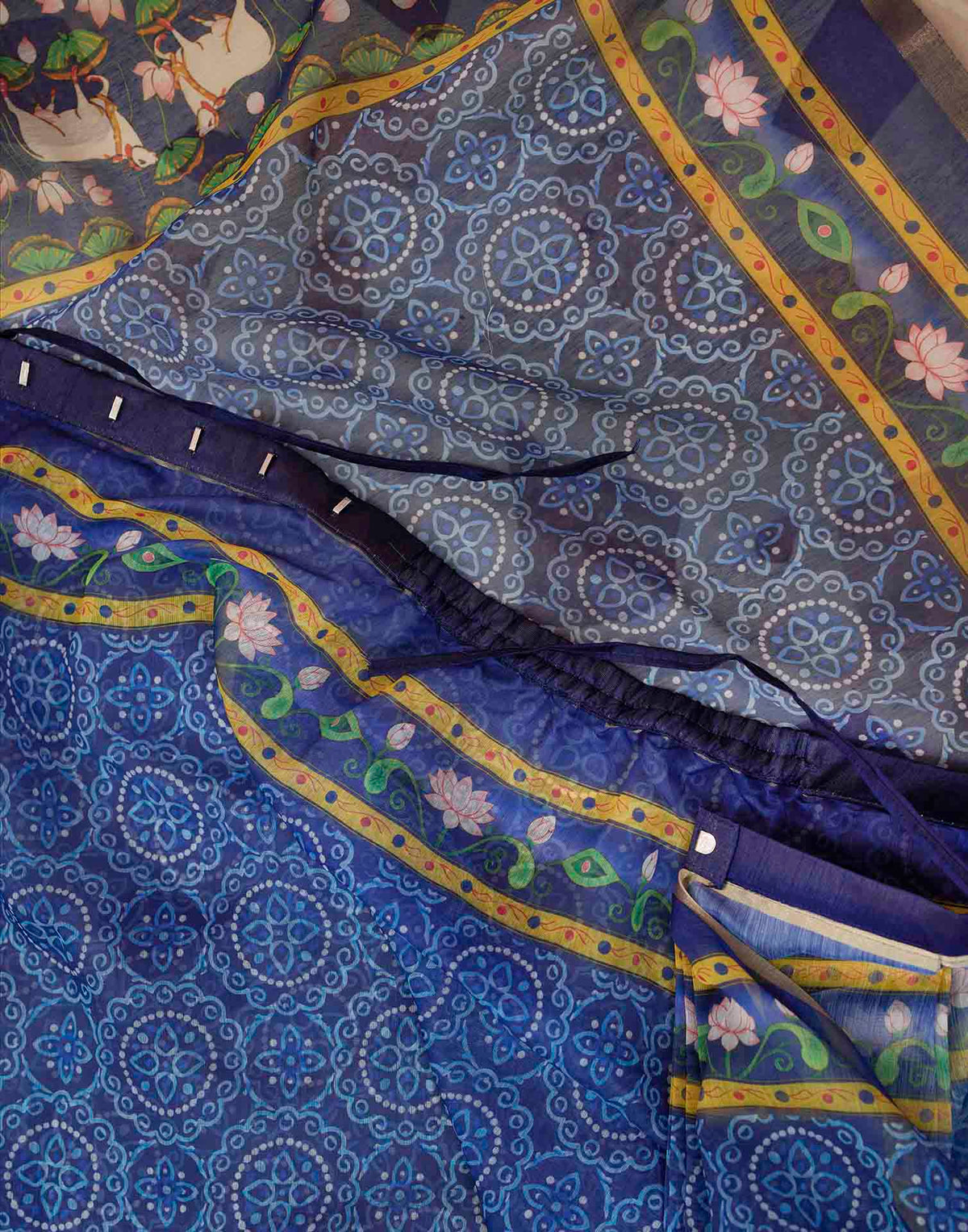 Ready To Wear Blue Linen Kalamkari Printed Saree