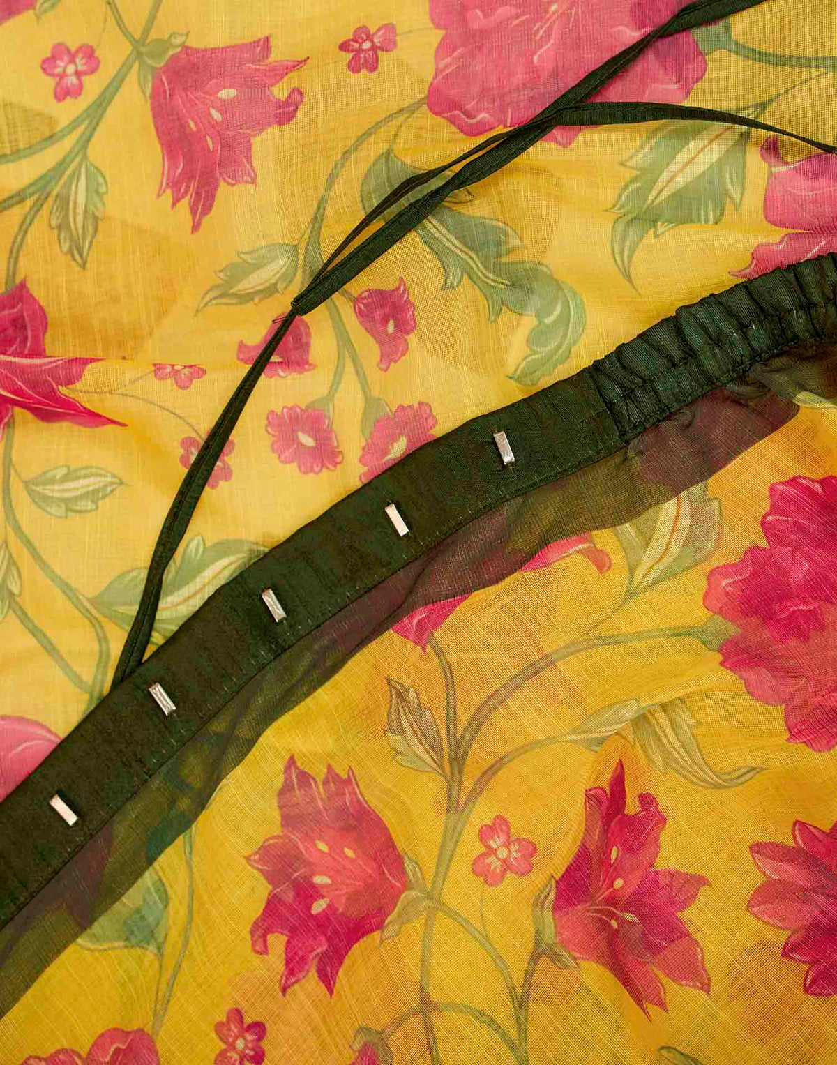 Ready To Wear Turmeric Yellow Linen Floral Printed Saree