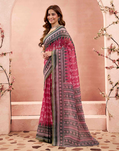 Ready To Wear Rani Pink Linen Sambalpuri Printed Saree