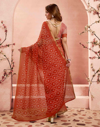 Ready To Wear Brick Red Linen Printed Saree