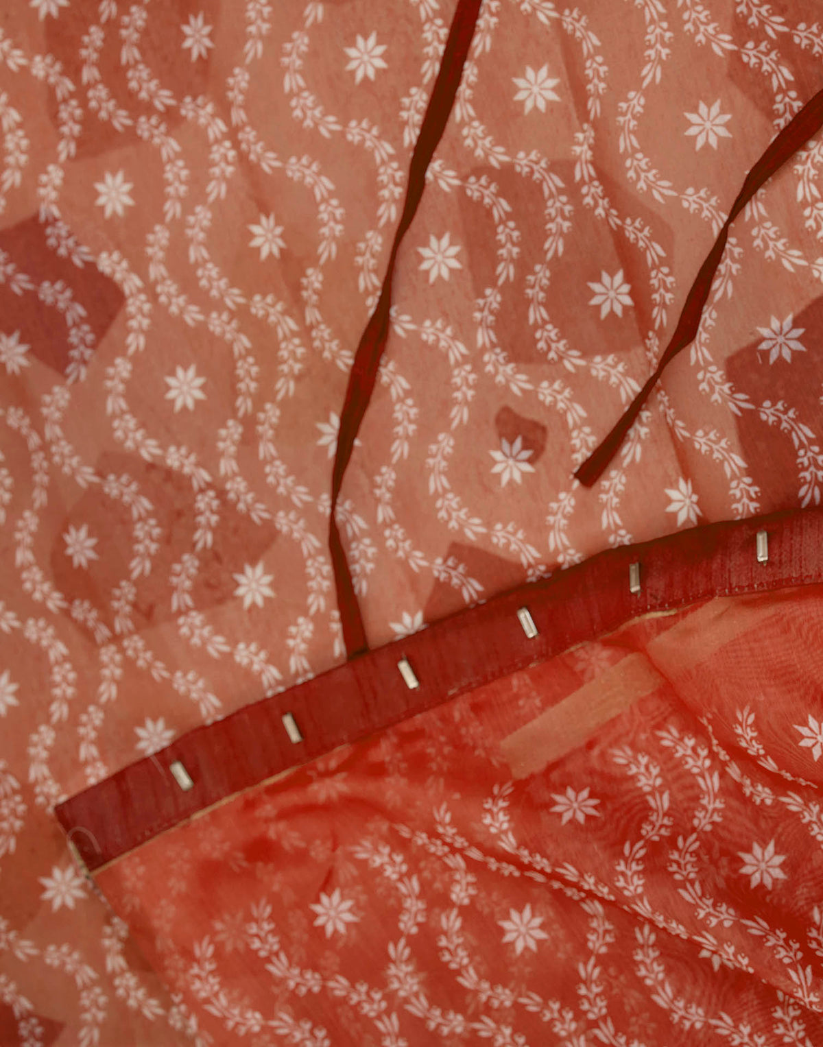 Ready To Wear Brick Red Linen Printed Saree