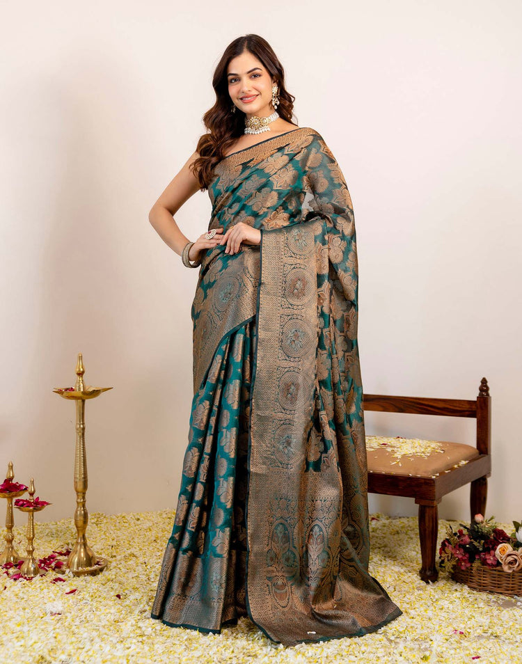 Rama Green Silk Woven Banarasi Saree