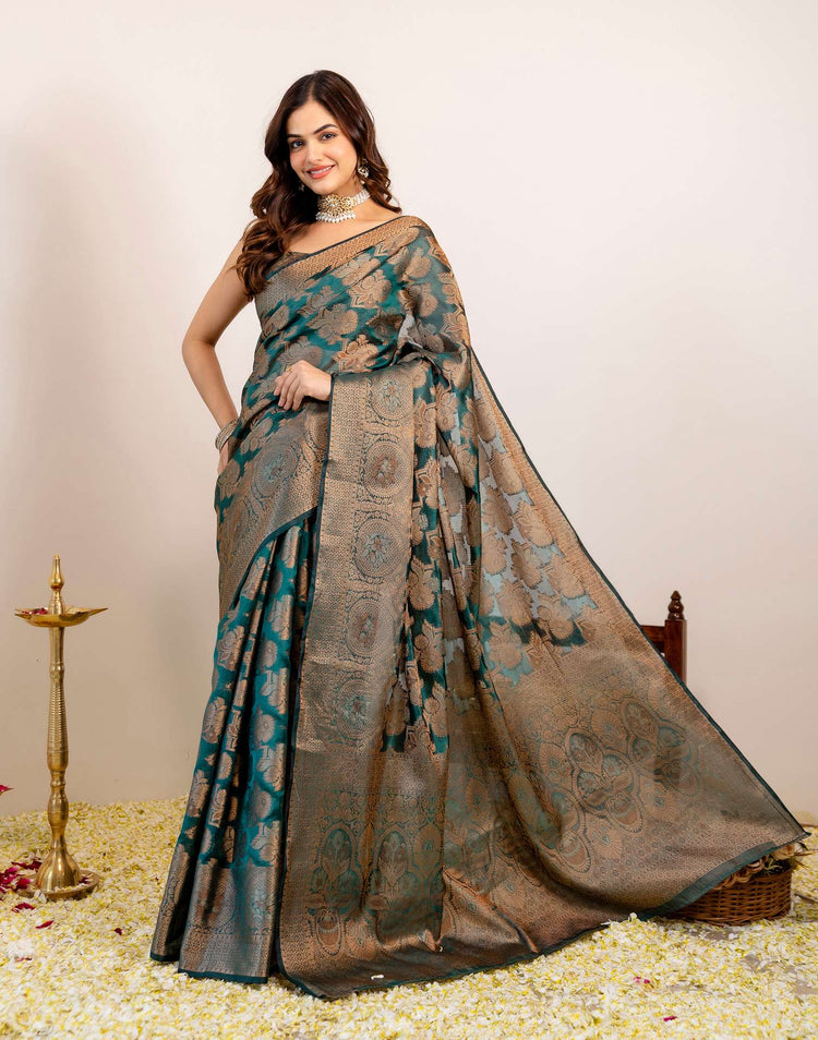 Rama Green Silk Woven Banarasi Saree