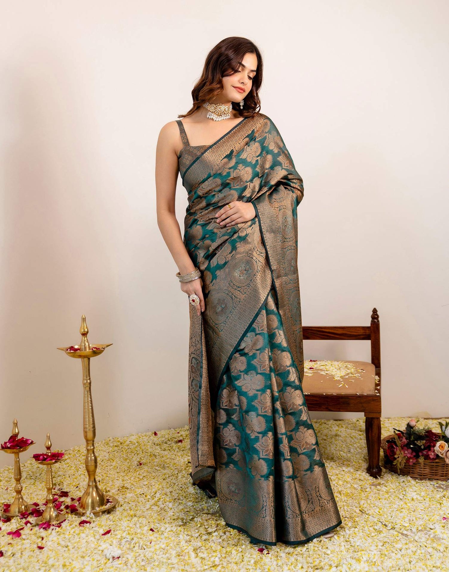 Rama Green Silk Woven Banarasi Saree