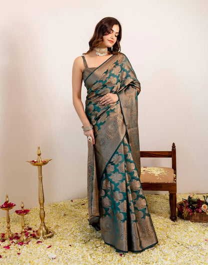 Rama Green Silk Woven Banarasi Saree