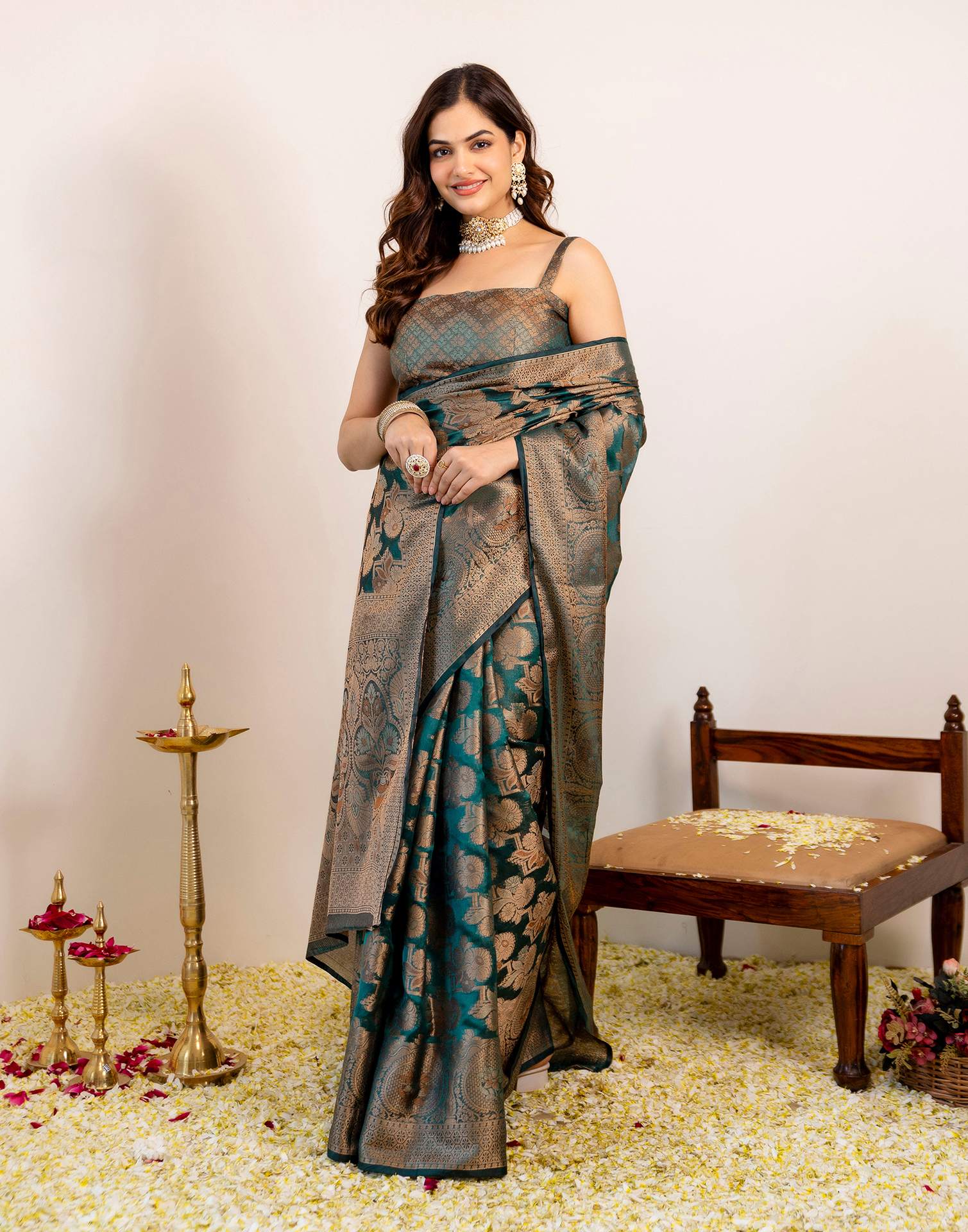 Rama Green Silk Woven Banarasi Saree