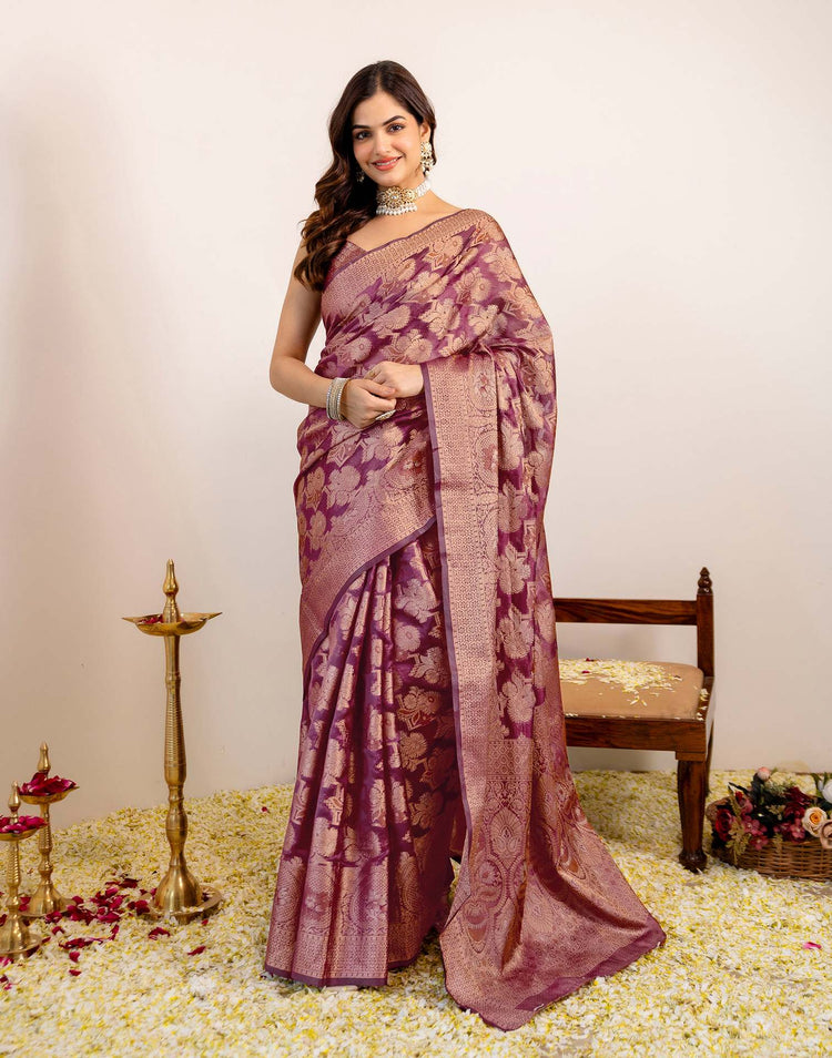 Magenta Silk Woven Banarasi Saree
